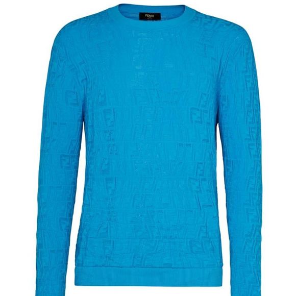 Fendi | Sweaters | Fendi Jacquard Fisheye Ff Logo Sweater Teal Sz